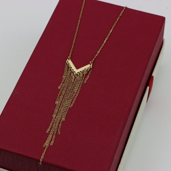 Trendy Gold-Plated Yellow Necklace with Cascading Chain Tassels, XPNL0386 - Picture 2 of 13